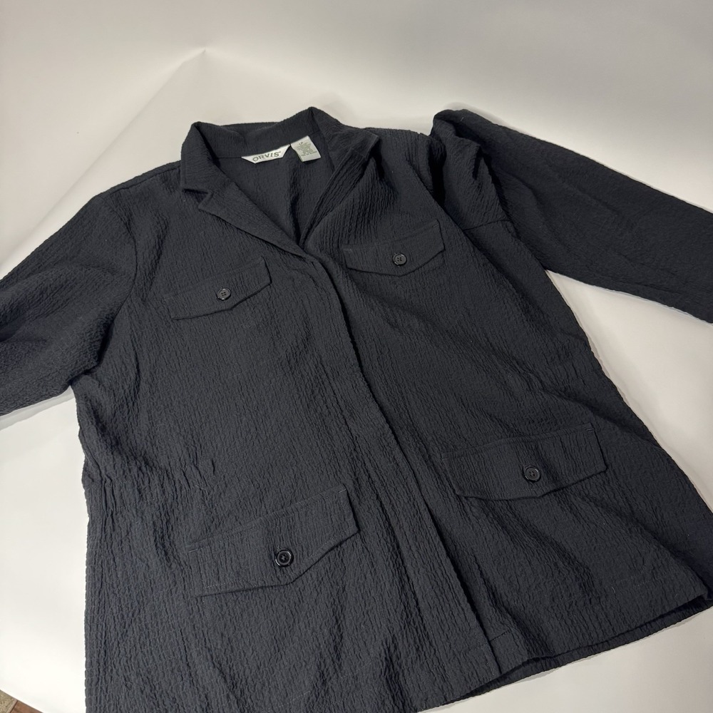 Orvis Women's Black Textured Safari/utility Jacket. Lightweight Size L Crinkle - Picture 5 of 9